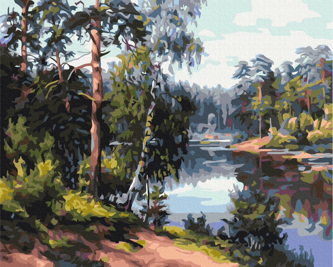 Maalaa numeroin Paint by numbers Picturesque lake in the forest