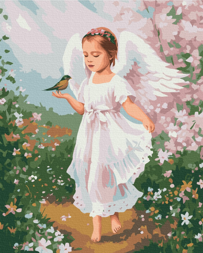 Maalaa numeroin Paint by numbers Little angel with a bird