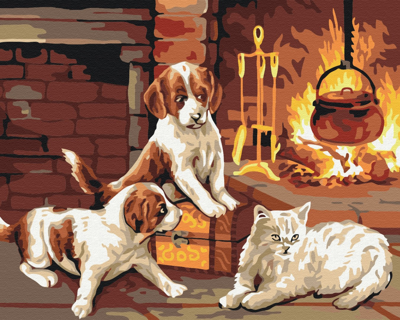 Maalaa numeroin Paint by numbers Pets by the fireplace